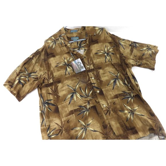 Men's Kaylua Bay Hawaiian Khaki Tropical Palm Leaf Shirt LG. NWT. - Picture 2 of 6